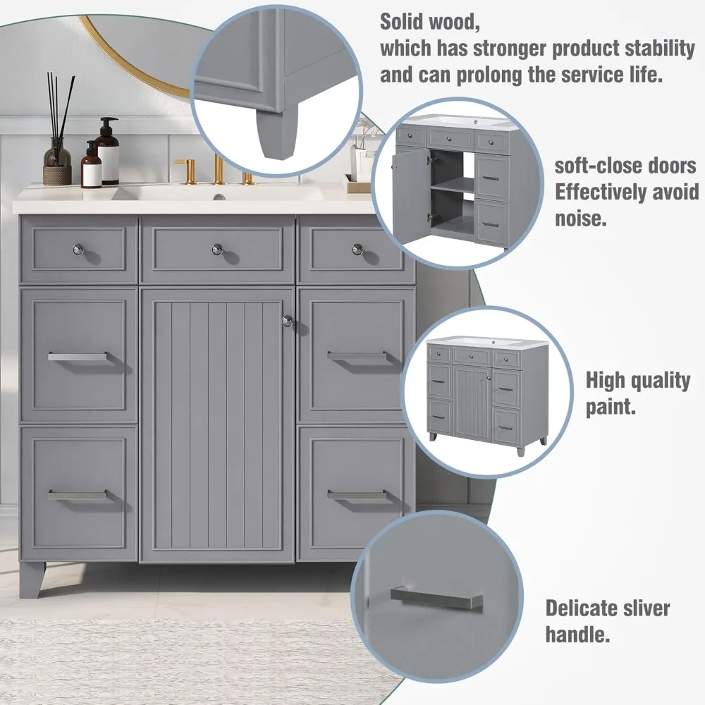 36 Inch Bathroom Vanity with Sink Countertop Combo Set, Single Sink with Soft Close Doors and Drawers, Bathroom Vanity