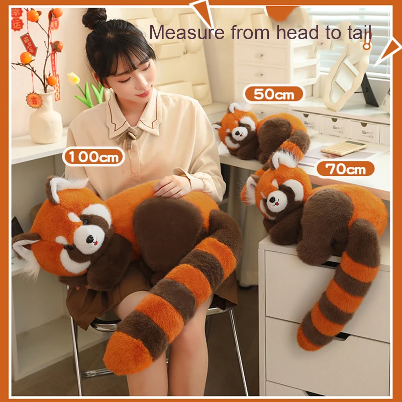 Long Tail Cute Raccoon Soft Toy Huggable Baby Red Panda Plush Doll Sleeping Raccoon Plushie Birthday Gift For Girlfriend Kids