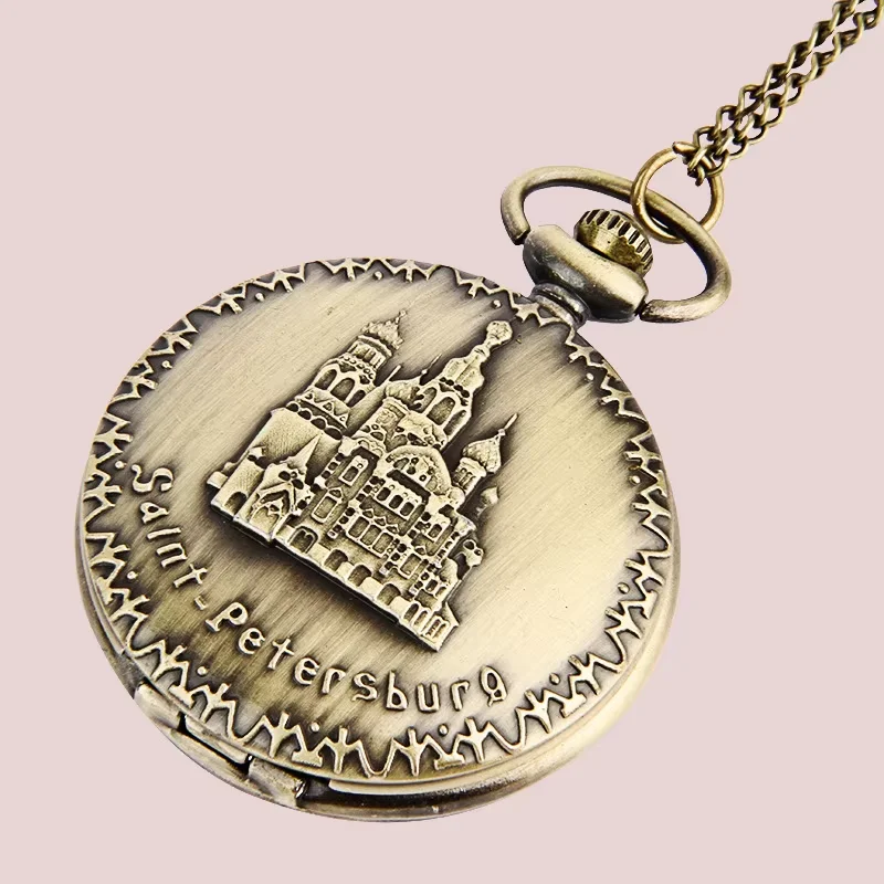 Classical castle pocket watch European and American large embossed church lace brushed texture pocket watch