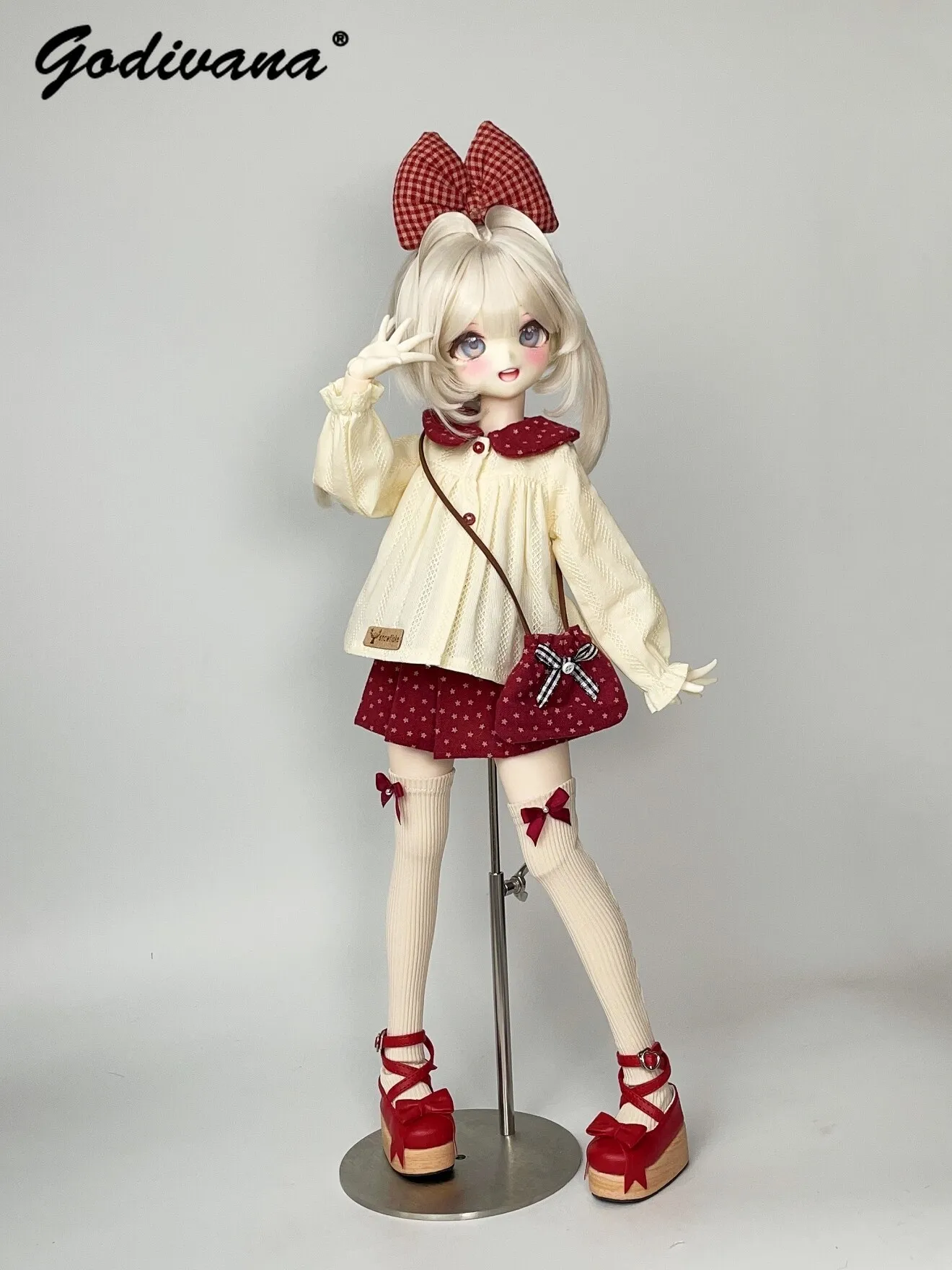 Full Set BJD Doll Outfit,Sweet Star Peter Pan Collar Blouse and Skirt Bow Suit Fits 3-joint 4 Body, Large 1/4 Doll Clothes