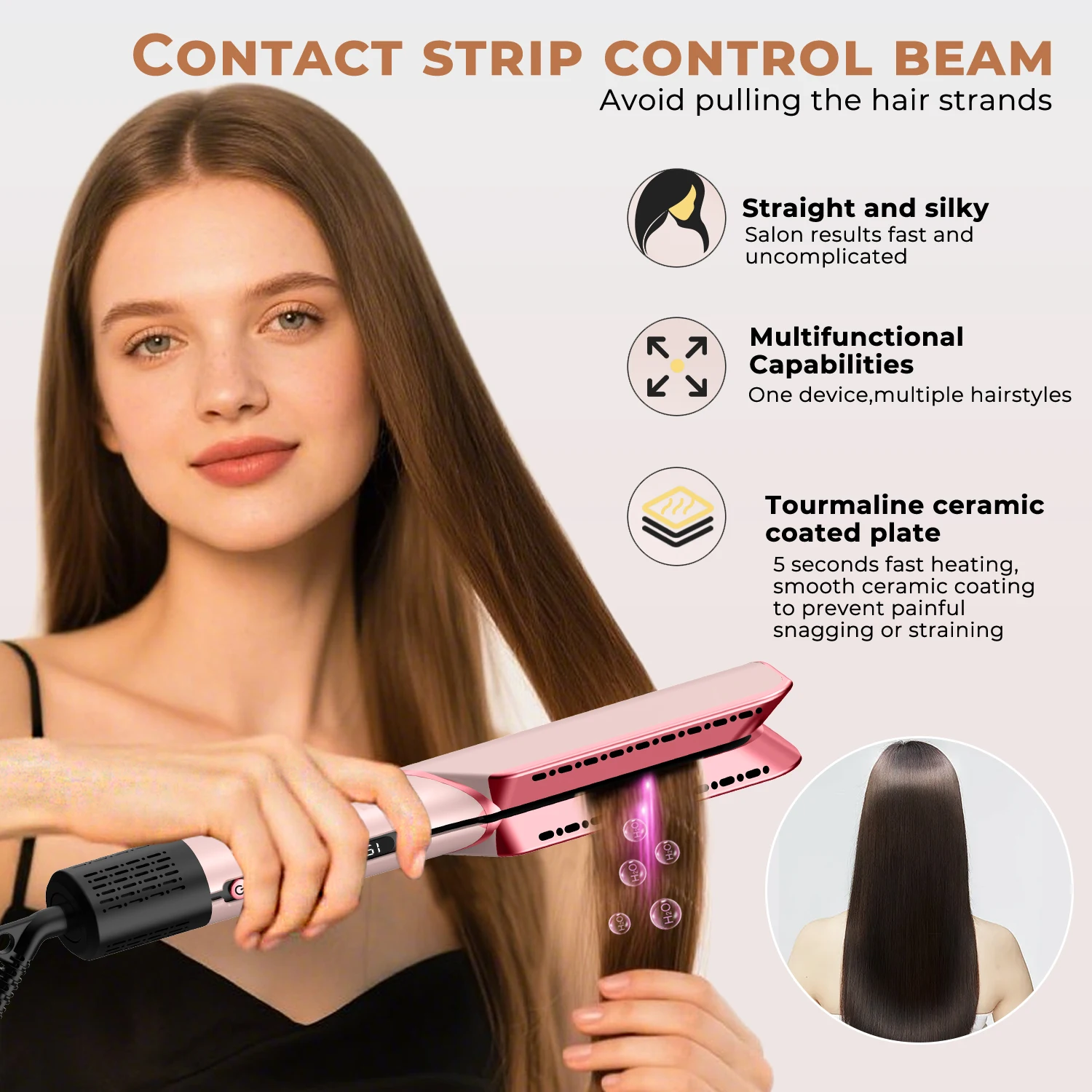 2 in 1 Hair Straightener & Hair Dryer Negative Ion Hair straightener Dry wet use High-Speed Brushless Motor Straightening Brush