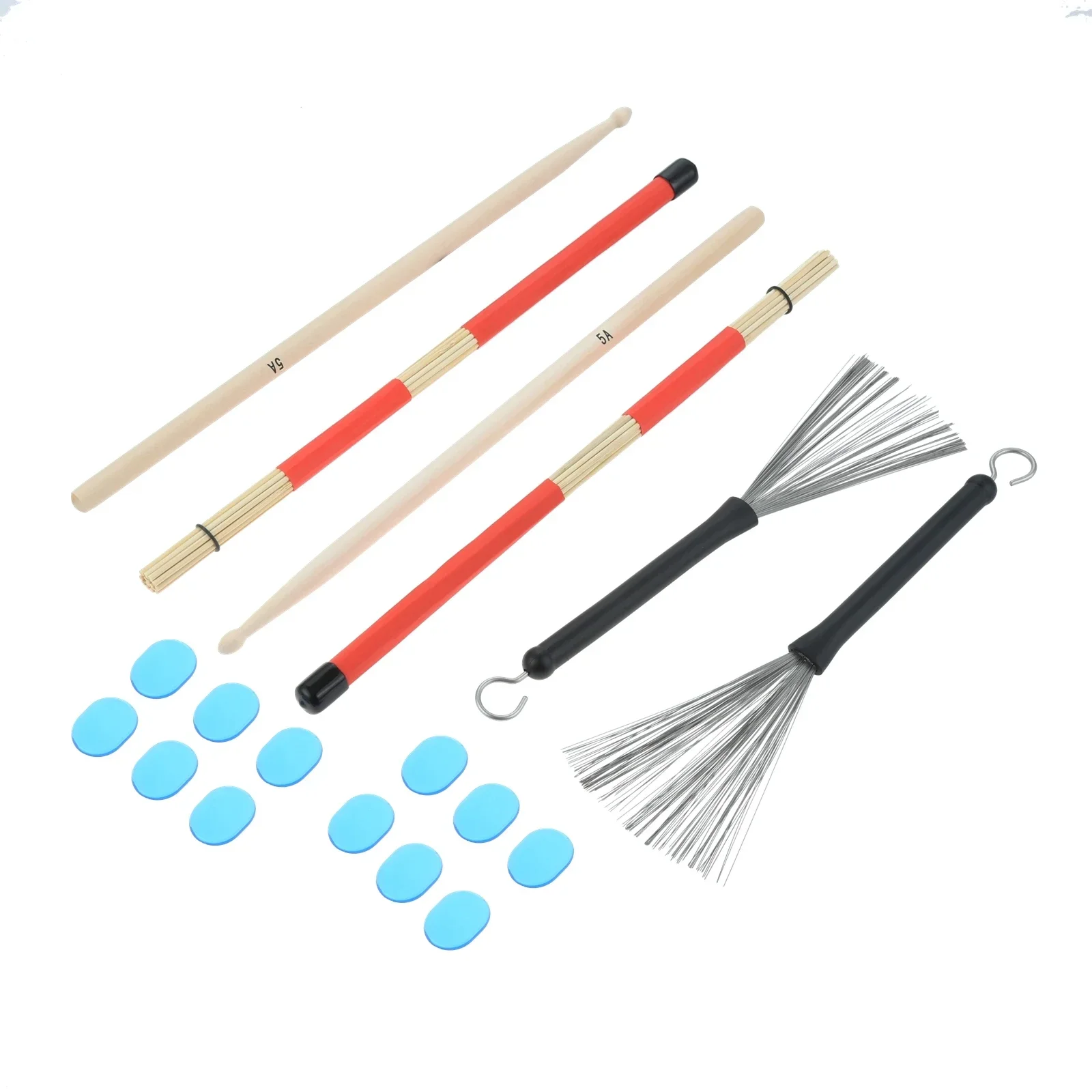 

1 Set Wooden Drumstick Gift Kit Drum Sticks Rods Wire Brushes with Clear Drum Dampeners and Storage Bag Smooth Polished No Burrs