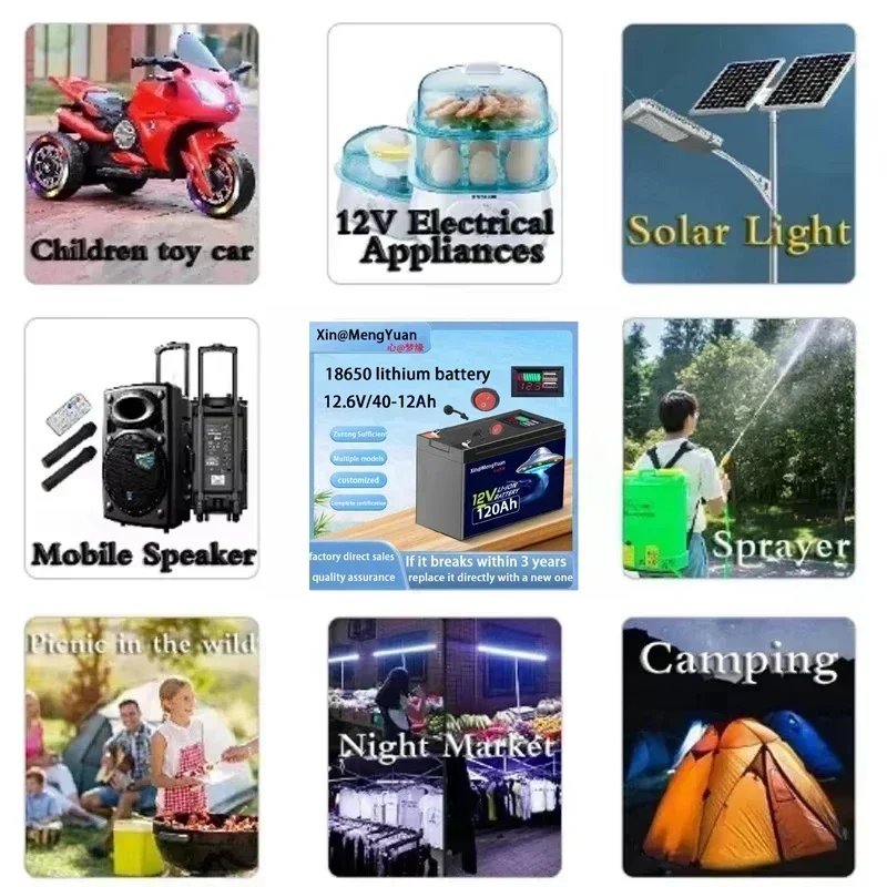 

12V Battery 200Ah 18650 lithium battery pack Rechargeable battery for solar energy electric vehicle battery+12.6v3A charger