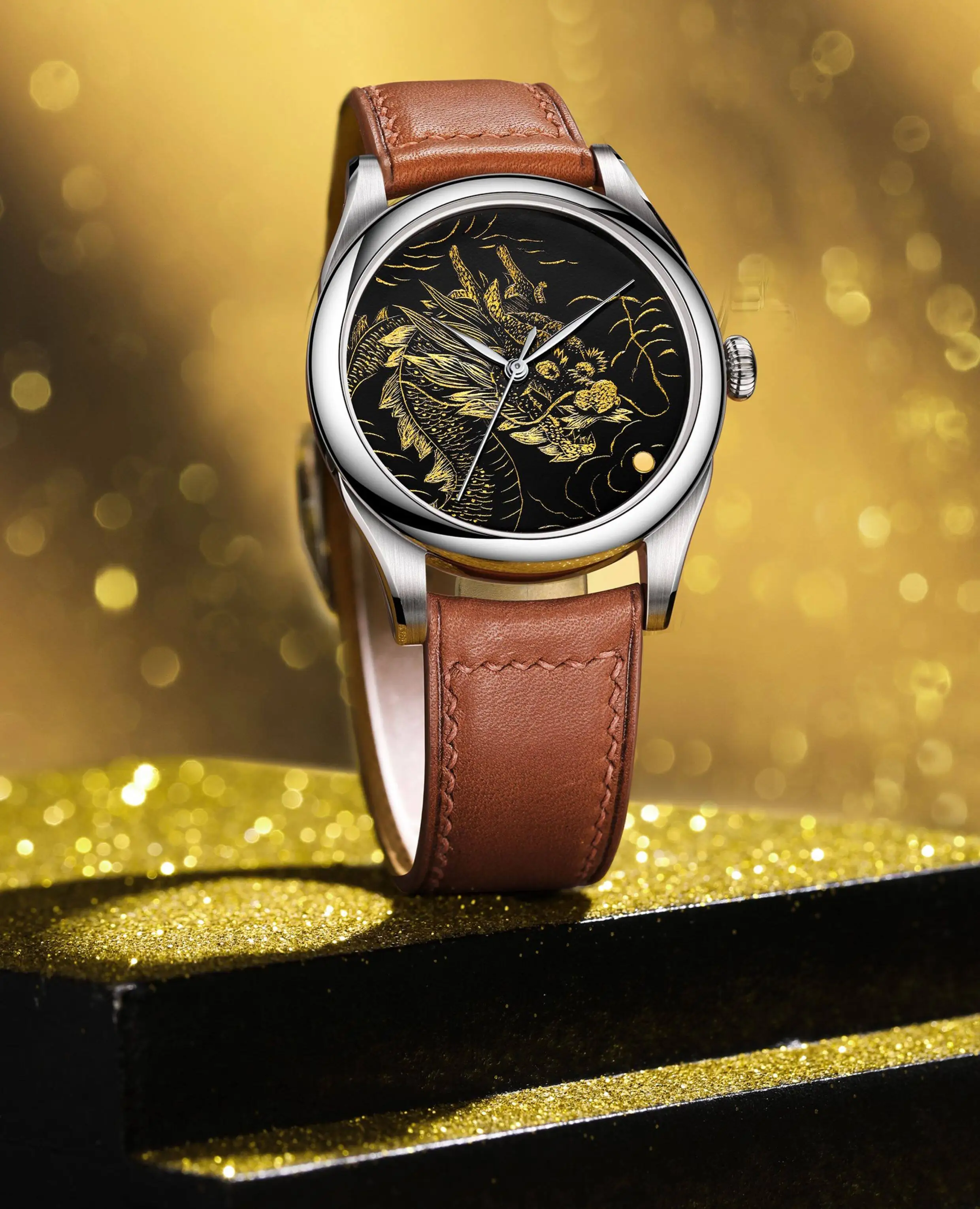 Magic City Watch Store Lacquer Gold Craftsmanship Gold Dragon Spit Ball Limited Edition Watch Mechanical Movement Guochao