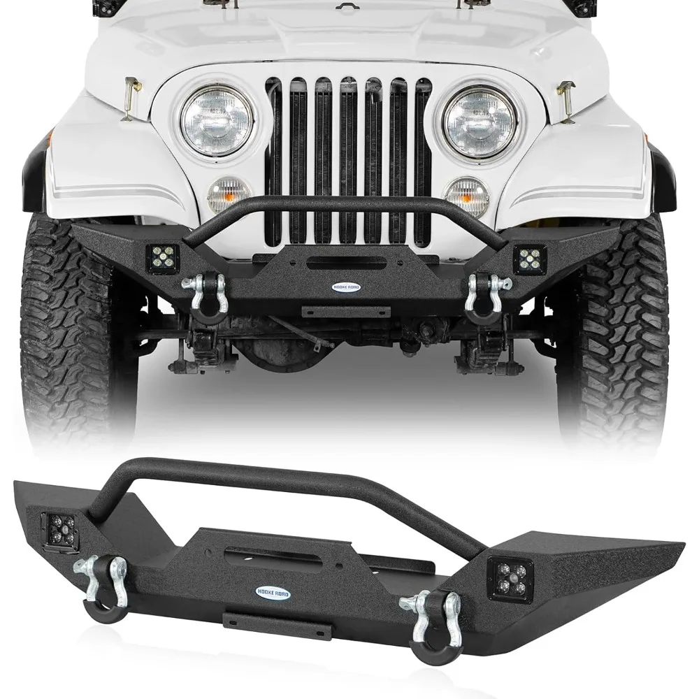 Offroad Front Bumper for 1976-1986 Jeep CJ-5 CJ-7 CJ-8 Scrambler, Mid Width Steel Winch Bumper w/D-ring Mounts & Bull