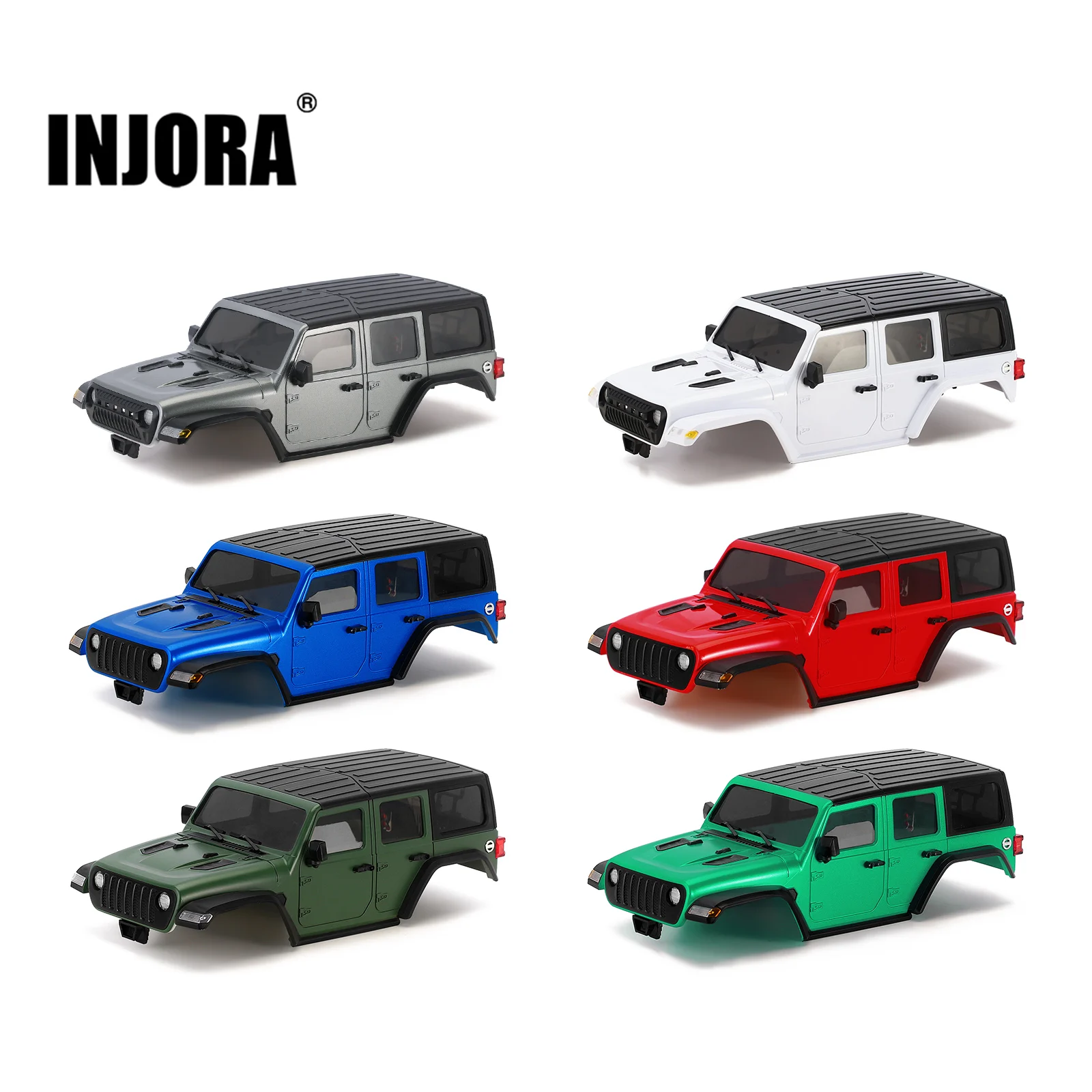 INJORA 6.10インチ ホイールベース ABS ハードトップ ボディキット フロント リア バンパー付き 1/18 RC クローラー TRX4M ブロンコ ディフェンダー シャーシ用 (4M-66)