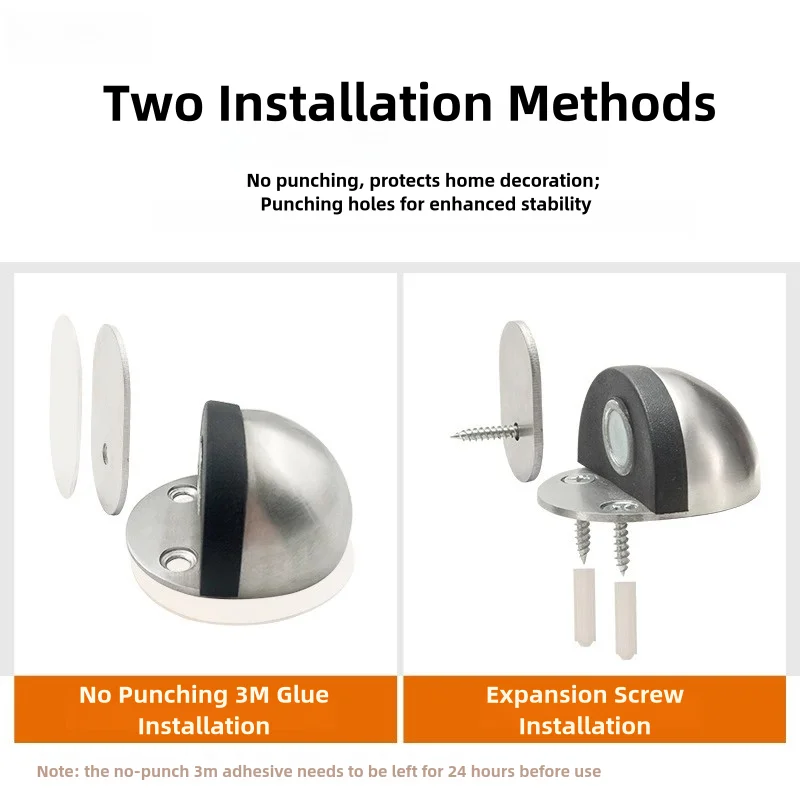 1pc de aço inoxidável rolha de porta magnética punch-livre toque sucção magnética borracha semi-círculo anti-colisão batentes de porta