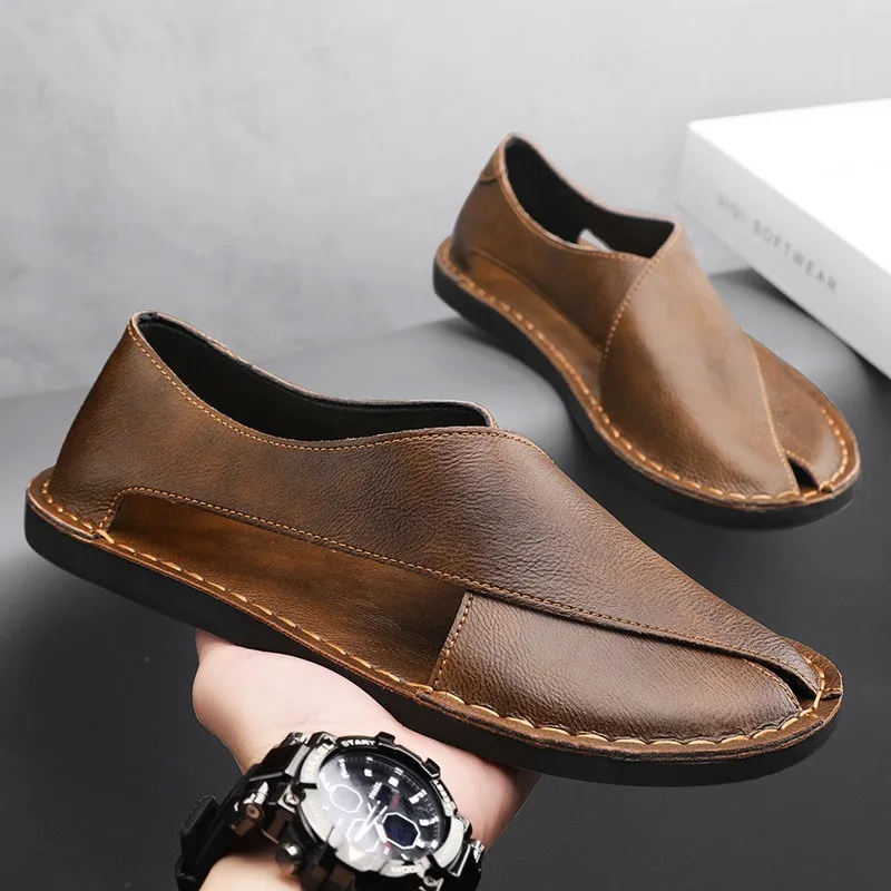 

Designer Sandals Men's Handmade Cowhide Leather Sandals Fashion Hollow Out Casual Sandal Summer Comfortable Flat Sandals for Men