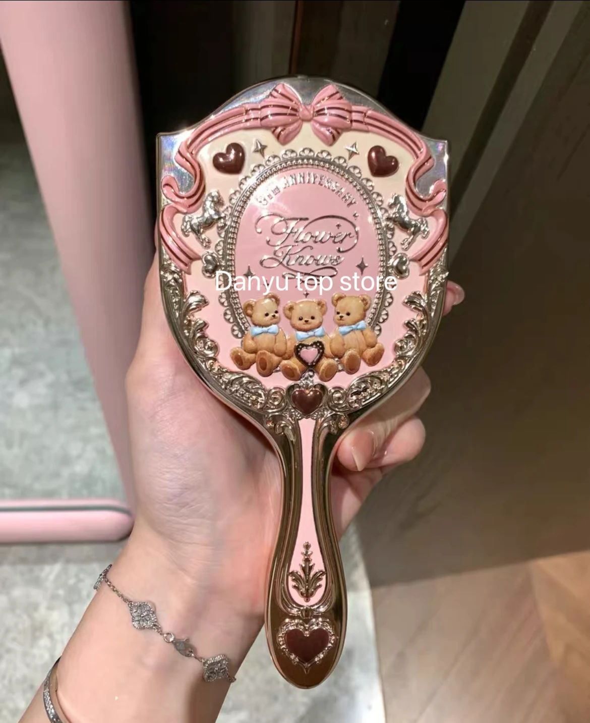 Flor sabe o 9o aniversário espelho ferramenta de maquiagem espelho de mesa almofada de ar pente copo conjunto de 3 peças
