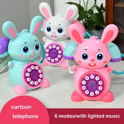 Telefone bonito da simulação do coelho para meninas, telefone dos desenhos animados, educação adiantada esperta, fixo retro, brinquedos da casa do jogo com luzes e música, novo