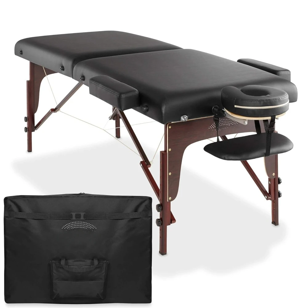 

Professional Portable Lightweight Bi-Fold Memory Foam Massage Table with Reiki Panels - Includes Headrest, Face Cradl