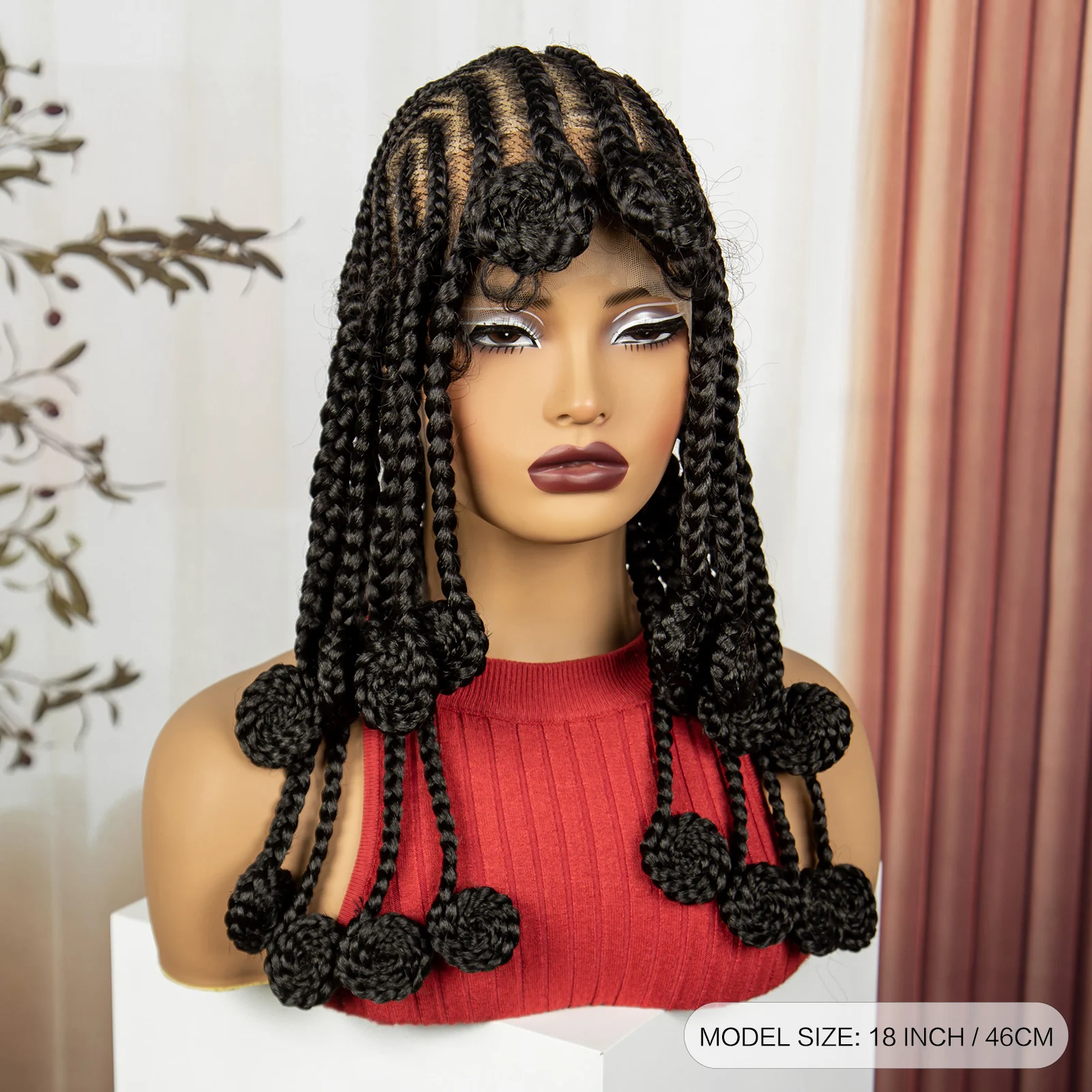 18 Inch Handmade Bantu Braided Wigs Synthetic Full Lace Cornrow Braids Wigs Natural Braided Lace Wigs for Women with Baby Hair