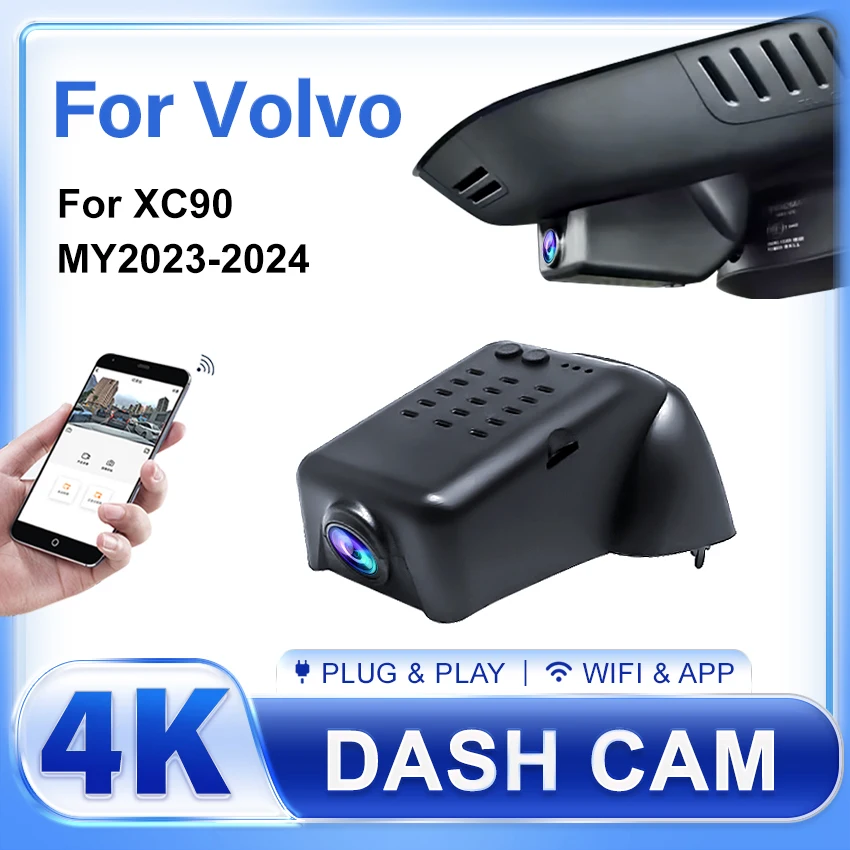 For Volvo XC90 2023 2024 Plug and Play 4K Dash Cam for Car Camera Recorder Dashcam WIFI Car Dvr Recording Devices Accessories