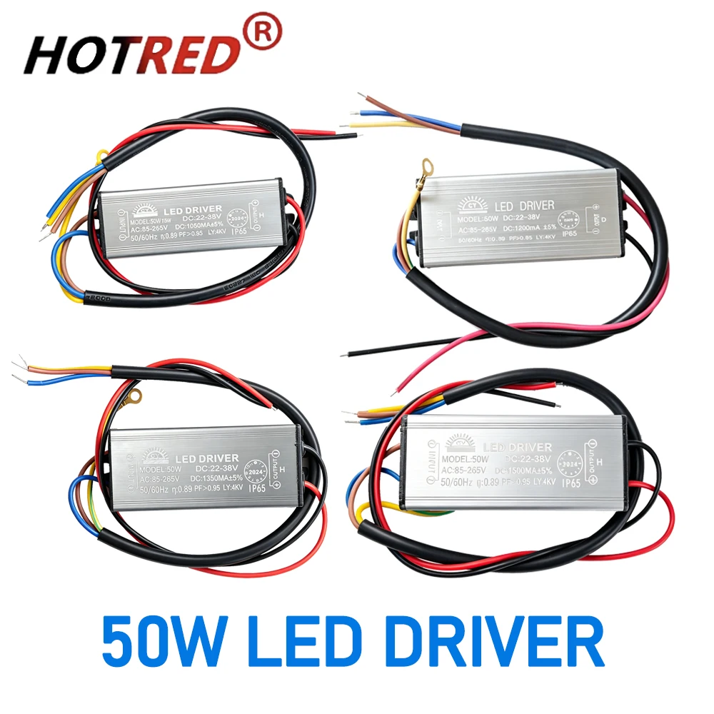 LED Driver 50W Adapter Transformer AC85V-265V to DC22-38V/30-36V/15-34V IP65 Waterproof Power Supply 1050mA 1200mA 1350mA 1500mA