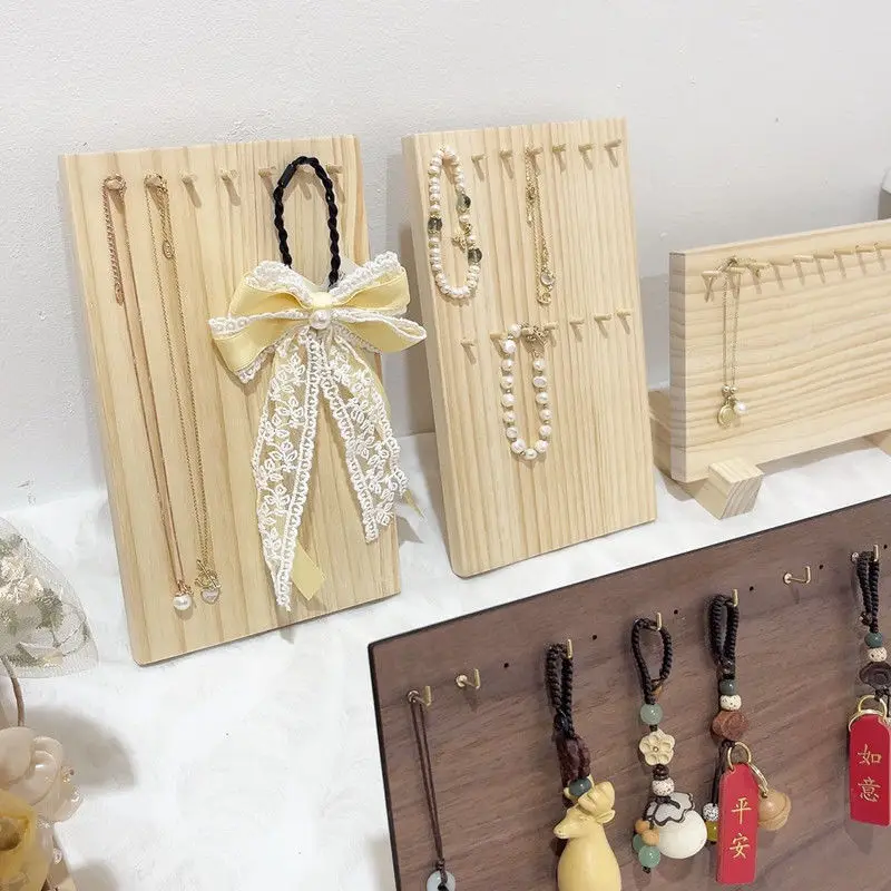 Wood Key Display Holder Organizer Necklace Keychain Stand Rack Hooks Shelf Organizer Jewelry Accessories