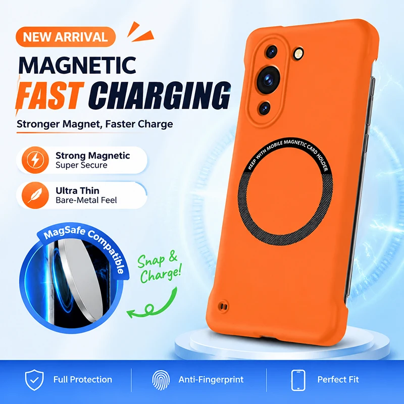 Frameless Magnetic Phone Case for Huawei Nova10 Nova 10 Pro Youth Thin Lightweight Borderless Hard Shockproof Back Cover Housing