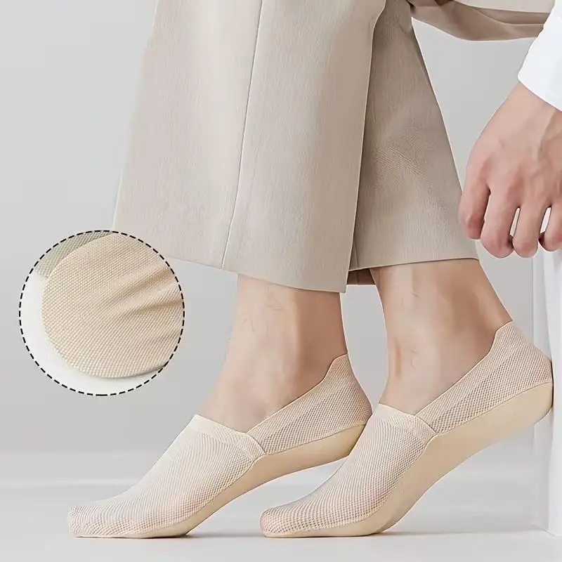 4 Paar Herren-Bootssocken, dünn, atmungsaktiv, weich, lässig, sommerlich, unsichtbare Socken, hochwertige, einfarbige, rutschfeste, niedrig geschnittene Socken. – Detail 5