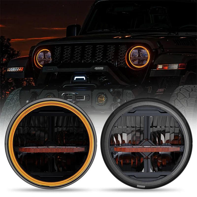 2pcs 7 Inch Round LED Headlight Hi/Low H4 Halo Angle Eyes DRL For Jeep JK TJ OffRoad Defender Hummer 4x4 Suzuki Samurai Headlamp