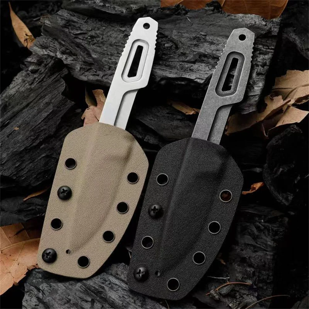2026 SATRE Fixed Blade Hunting Knife Stone Wash Blade, All Steel Handle Outdoor Camping Utility Straight Knife with Kydex Sheath