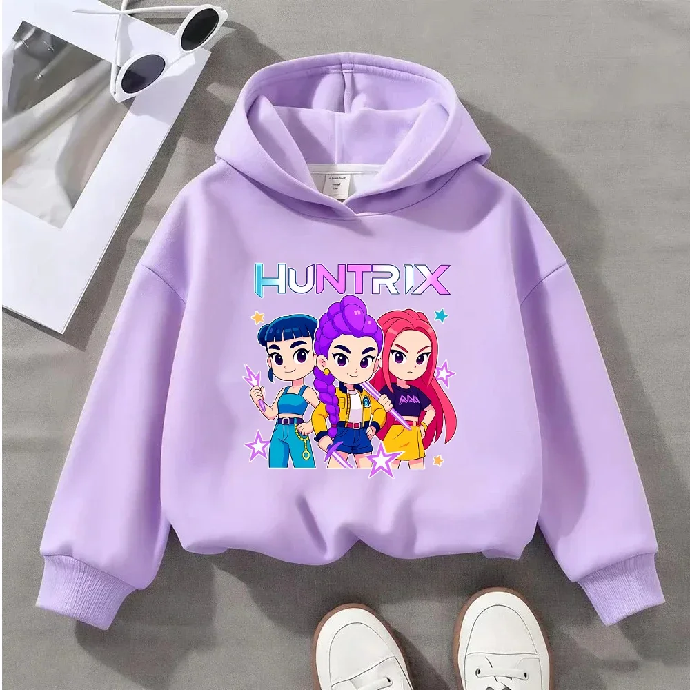 سويت شيرت Huntrix Kids للفتيات والفتيان مطبوع عليه شخصيات كرتونية كاجوال بأكمام طويلة للأطفال الصغار