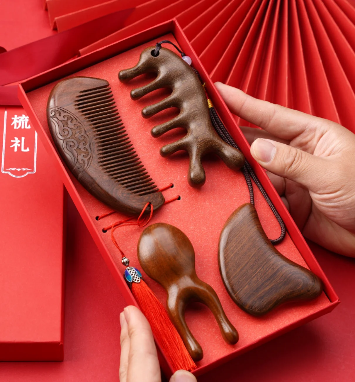 High Grade Natural Sandalwood Comb Massage Gift Box Smoothing Comb Chinese New Year Christmas Gift