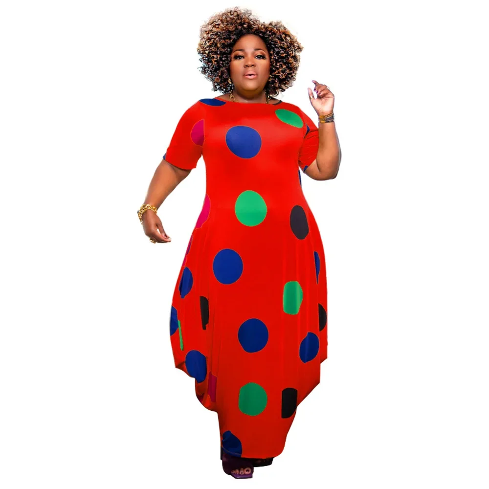 Summer African Women Short Sleeve Printing Polyester Plus Size Long Dress African Dresses for Women African Clothes