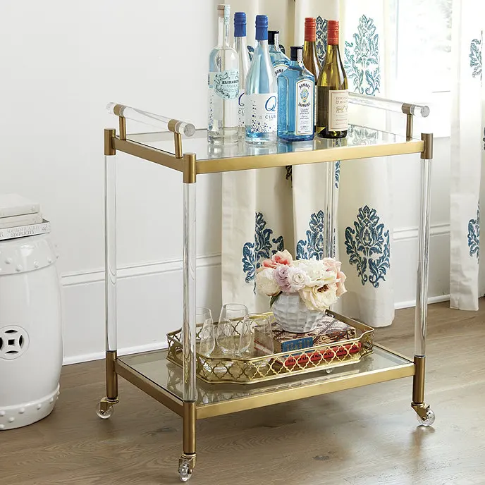 Original Factory Stainless Steel Luxury Mini Coffee Bar Mobile Cart Metal Acrylic Trolley Furniture