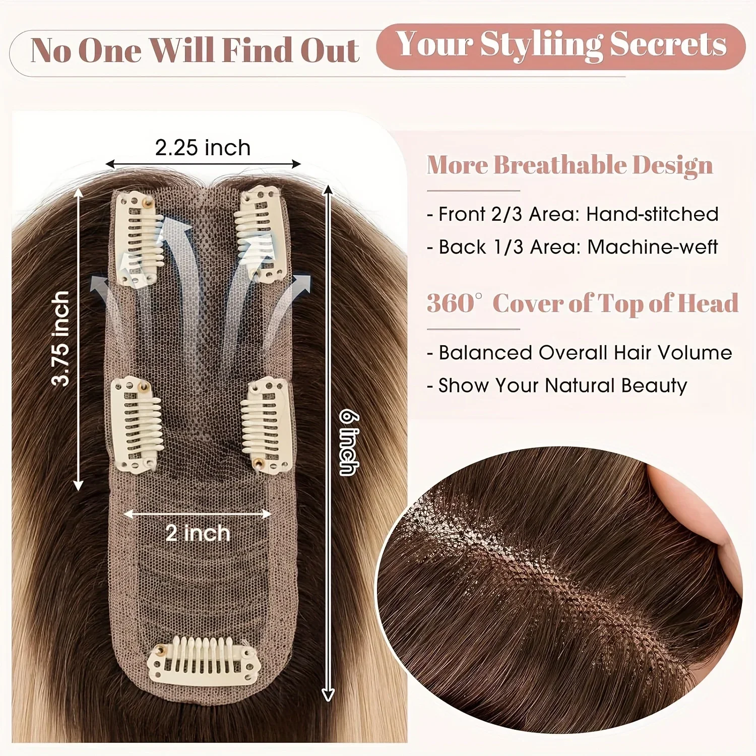 PROKYVITY 100% Human Hair Topper สําหรับผู้หญิงคลิปในฐานผ้าไหม Hairpiece (2.25 "x 6") สําหรับผมบางสีเทาครอบคลุมและปริมาณ