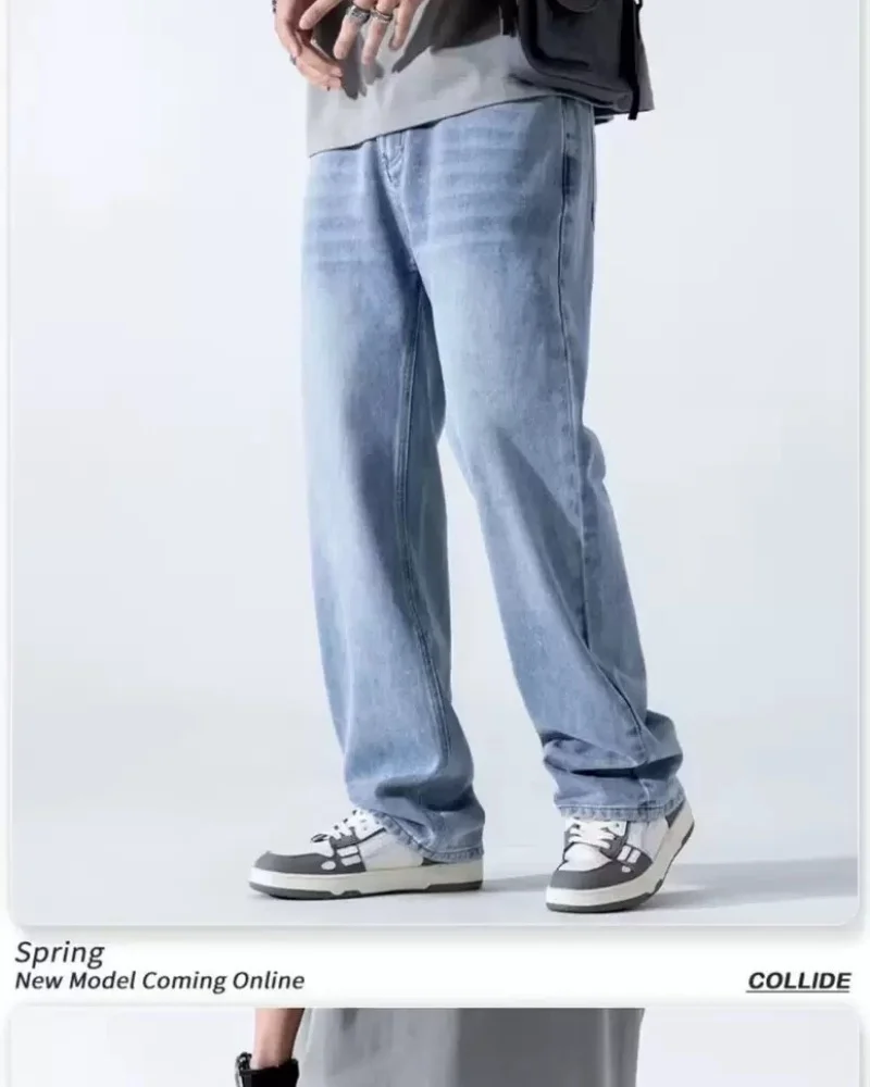 

Straight leg jeans men's summer new thin style trendy brand loose and falling feeling wide leg hanging feeling floor dragging