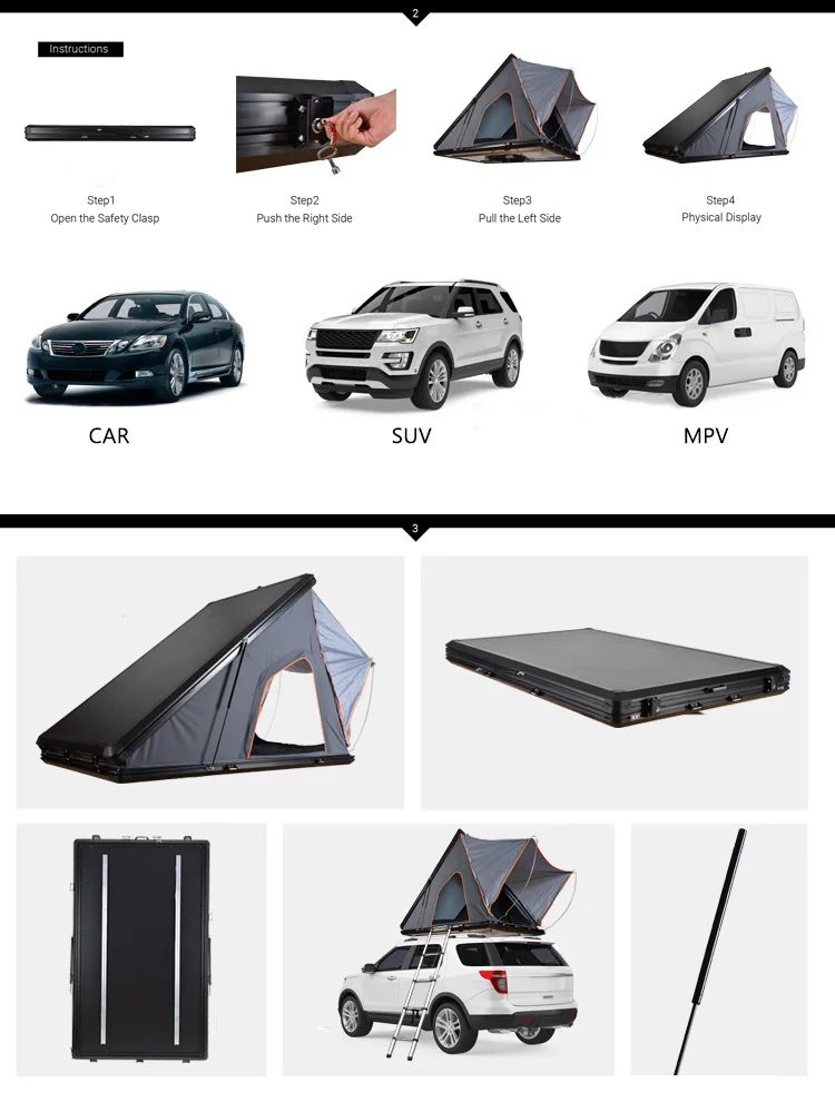 4x4 SUV Camping Aluminum Roof Top Tent Car Rooftop Tent Triangle Clamshell Hard Shell Top Roof Tent Custom