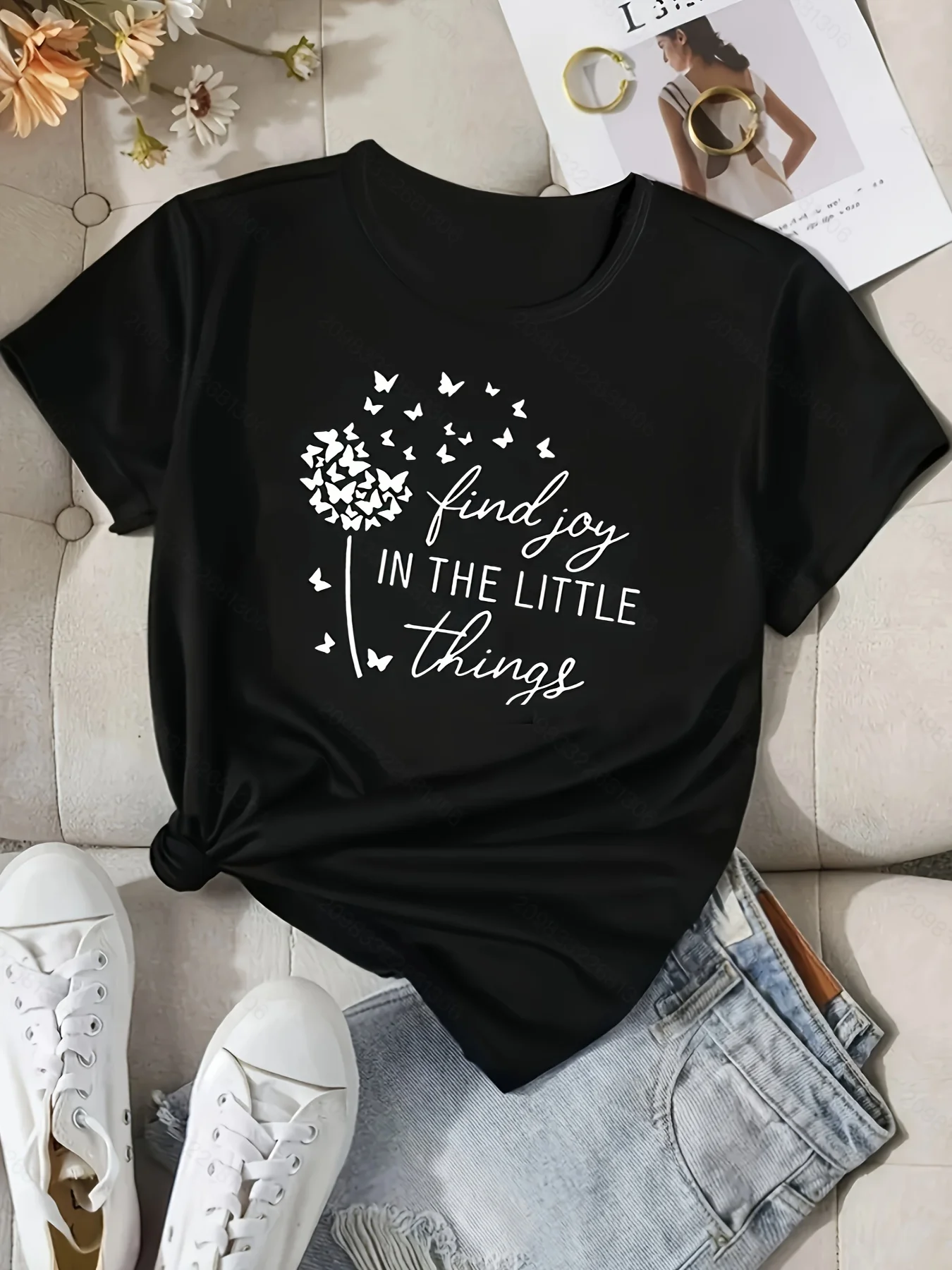 oyful Letter Print Crew Sleeve Tee Featuring 