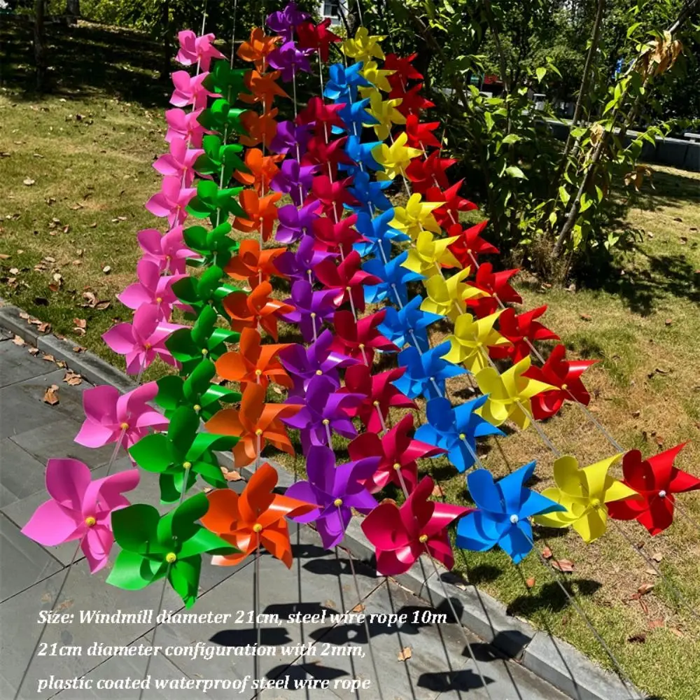 10 قطعة/المجموعة مع سلاسل حبل الملونة قوس الممر طاحونة بلون مع حبل أسلاك الفولاذ 5 أوراق Pinwheels البلاستيك اليدوية