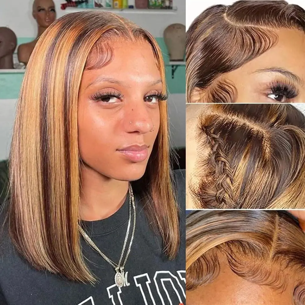 

Highlight Bob Wig Human Hair Straight 6x4 Lace Front Wig Human Hair Bob Wigs for Black Women Glueless 180 Density Omber Hair