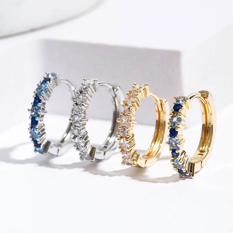 Luxury Stainless Steel Colorful Zircon Hoop Earrings For Women Fashion Korean Huggie Earrings Wedding Jewelry pendientes mujer