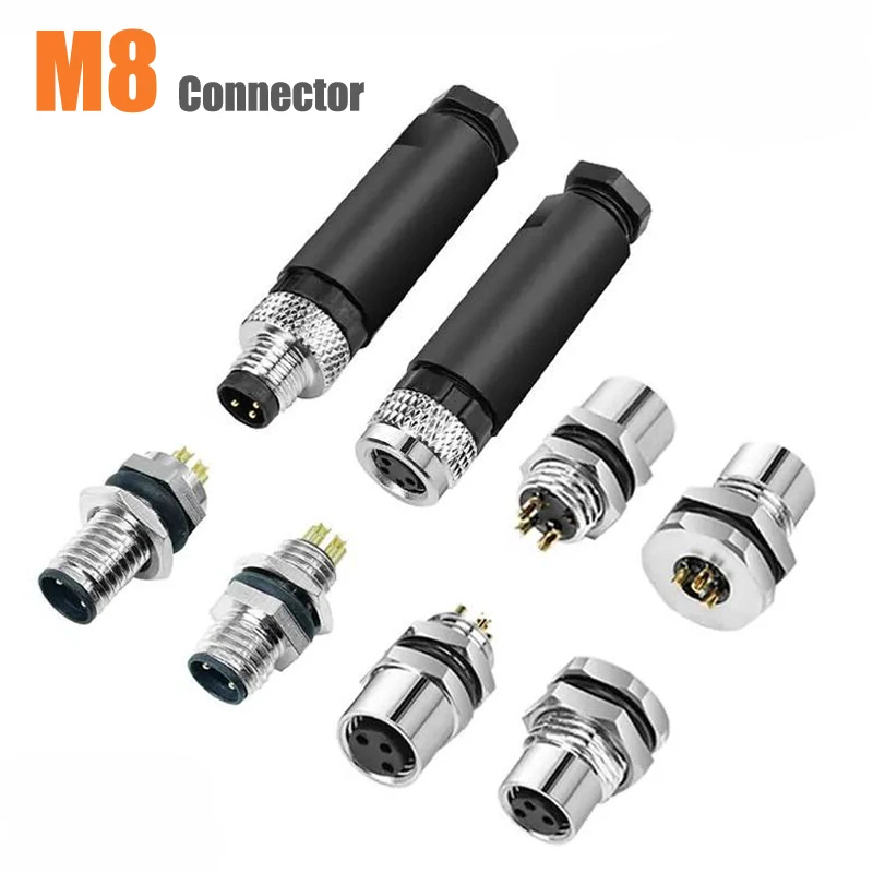 M8 Waterproof Male Female Connector IP67 3Pin 4Pin Straight Aviation Plug 3.5-5.5mm Screw Connection 60V 3A Head Socket UL-94-V0