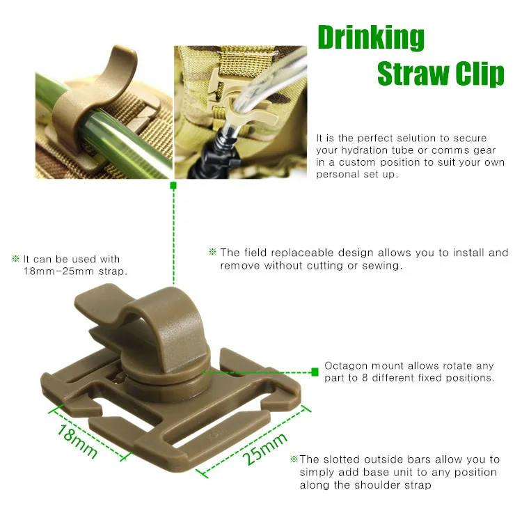 5/10PCS Drinking Tube Clip Rotatable Molle Hydration Bladder Drinking Tube Trap Hose Webbing Clip Tactical Buckle Camp