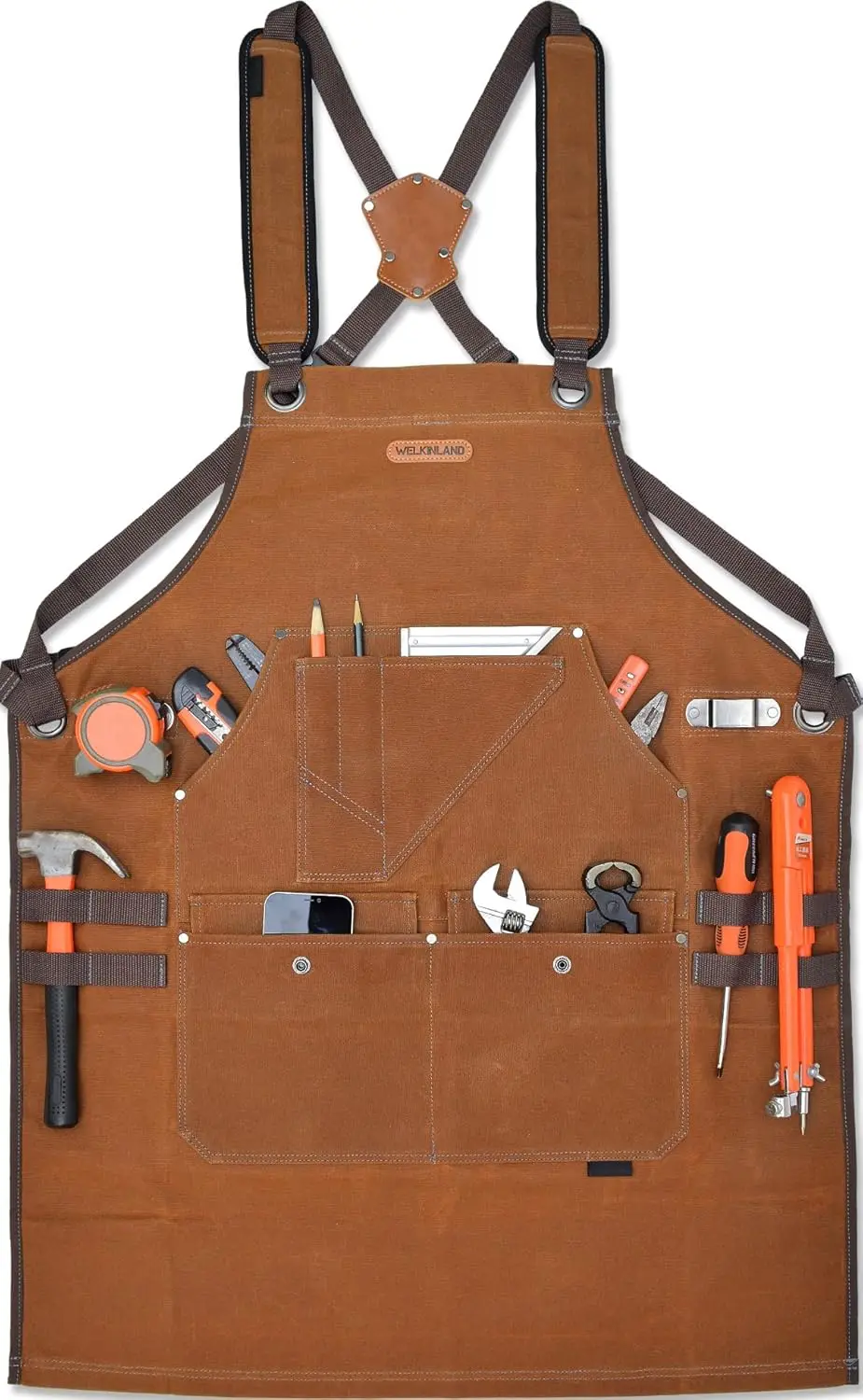 

16-Pockets Waxed-Canvas Tool Apron,Heavy-Duty Woodwork Aprons,Fully-Adjustable Carpenter Apron,34" X 27" Blacksmith Woodworking