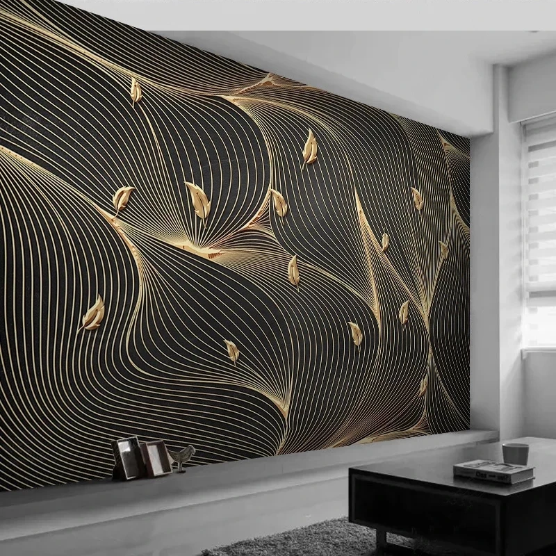 Custom 3D Wallpaper Luxury Abstract Lines Geometric Golden Leaf Mural Living room TV background wall bedroom restaurant Hotel 8d