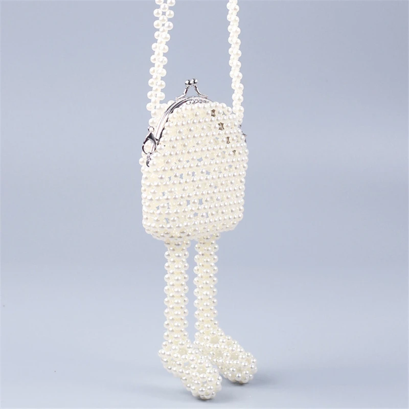 Spring Cute Small Pearl Duck Leg Pearl  Bag Handmade Beaded Bag Women Summer Beach Hollow Out Messenger Evening Bag Purses 2022