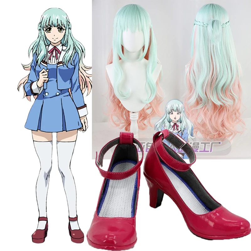 Tenkuu Shinpan Shinzaki Kuon parrucca lunga riccia sfumata blu oro parrucche scarpe a vita alta Invasion Halloween Cosplay puntelli scarpe