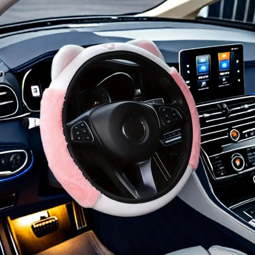 New Cartoon Steering Wheel Cover Plush Kitten Car Accessories Warm Without Inner Ring Car Handle Cover For 14.5-15 INCH