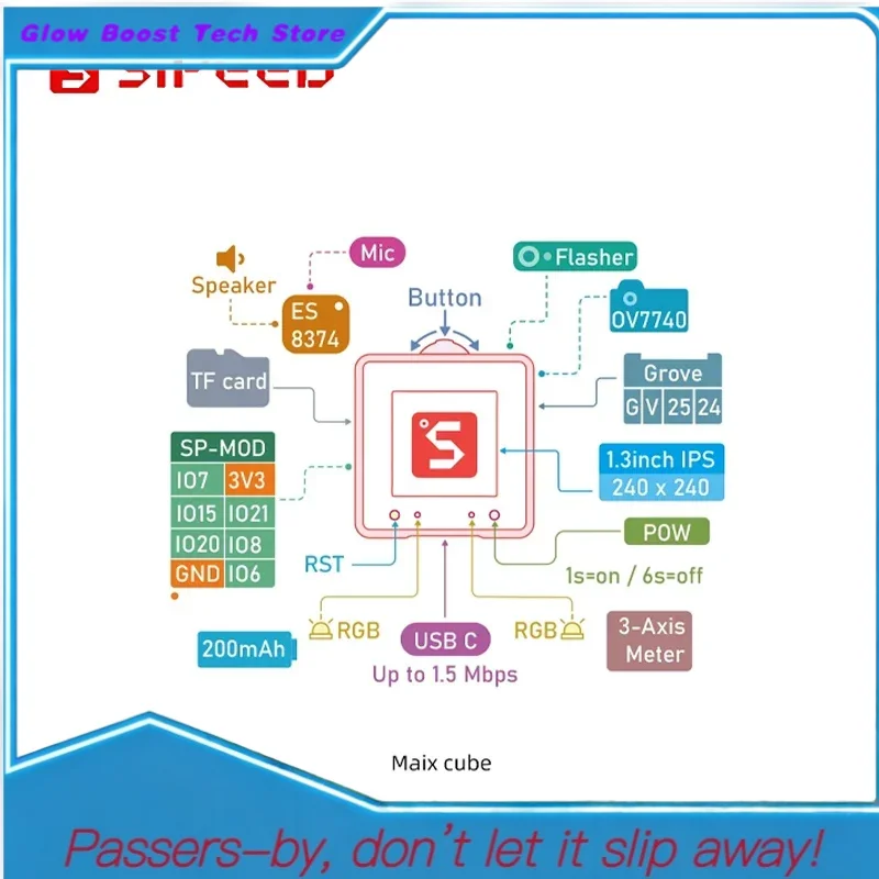 Glow Sipeed MaixCube K210 Maix Cube AI с 1,3-дюймовым ЖК-дисплеем Maixpy (MicroPython) + LOT Board Grove Interace, двойной Ront Rear