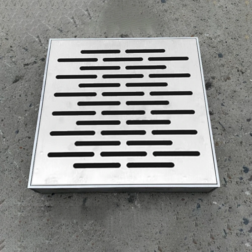 1pc Drain Grate Floor Drain With Frame Stainless Steel Outdoor Drainage Cover Channel Grate Rainwater Slip-Resistant Fast-Drain