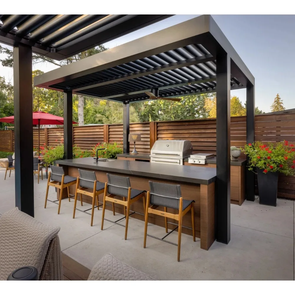 Outdoor-Küchenschrank aus Premium-Edelstahl mit Mini-Kühlschrank, LED-Beleuchtung und Stauraum für Terrasse und Garten-Grillstation