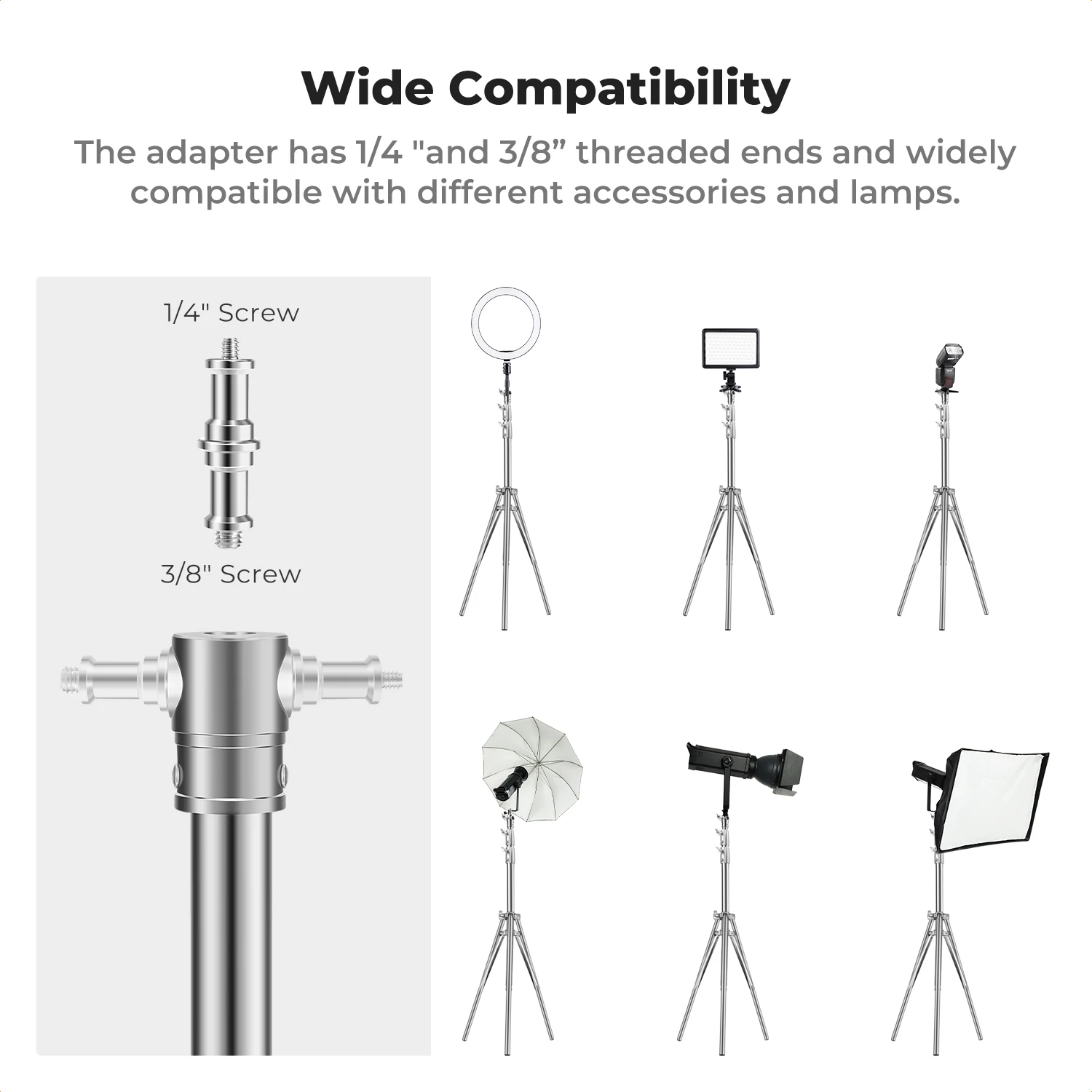 K&F Concept 9.1ft/2.8 Stainless Steel Fotografi Lampu Berdiri Foto Video Tripod Berdiri untuk Kamera Softbox dengan 1/4 "3/8" Sekrup