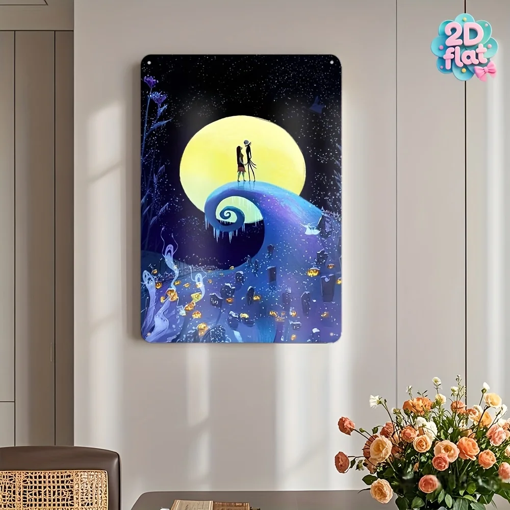 مسطح ثنائي الأبعاد، قطعة واحدة "الكابوس قبل عيد الميلاد" جاك وسالي ديكور حائط حديدي - ديكور رسمي على الطراز القوطي مستوحى من تيم بيرتون