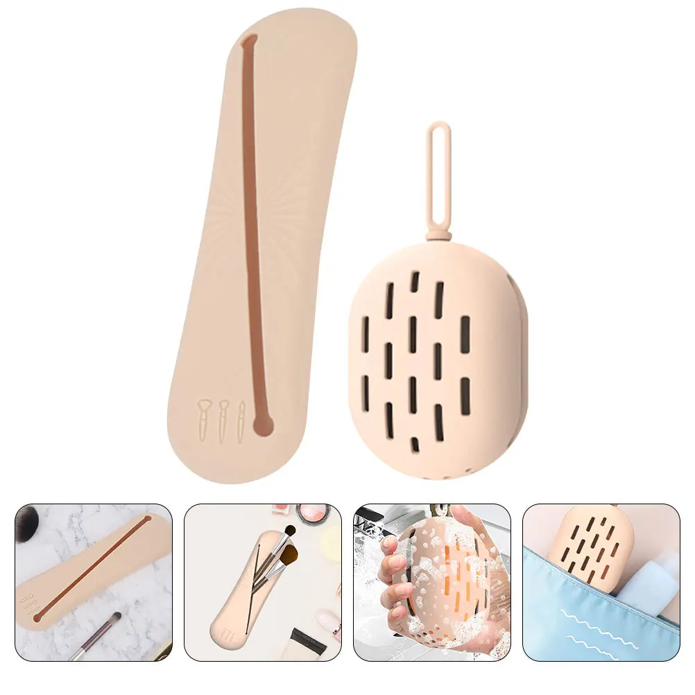 

Cute Makeup Brush Holder 1Set Silicone Organizer Portable Storage Container Beauty Sponge Case Travel Essentials