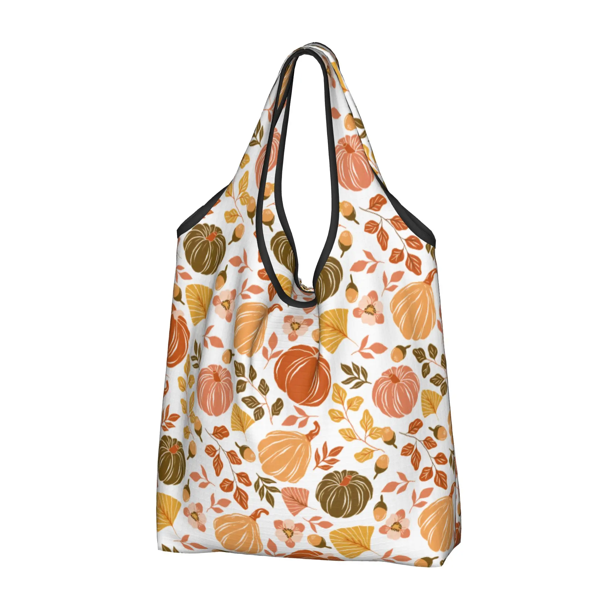 Reusable Pumpkin Patch Golden Fall Days Shopping Bag Women Tote Bag Portable  Groceries Shopper Bags