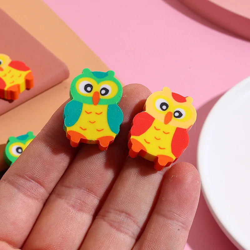 12Pcs/Lot Cute Owl Shaped Eraser Cartoon Animal Rubber TPR Non‑Toxic Pencil Eraser Kids Student Gift School Stationery Supplies