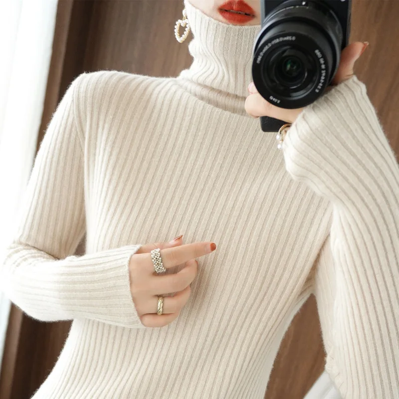 2022 Spring Autumn Winter Women\'s Cashmere Sweater Turtleneck Pullover Slim Solid Color High-quality Warmth Comfort Knitwears